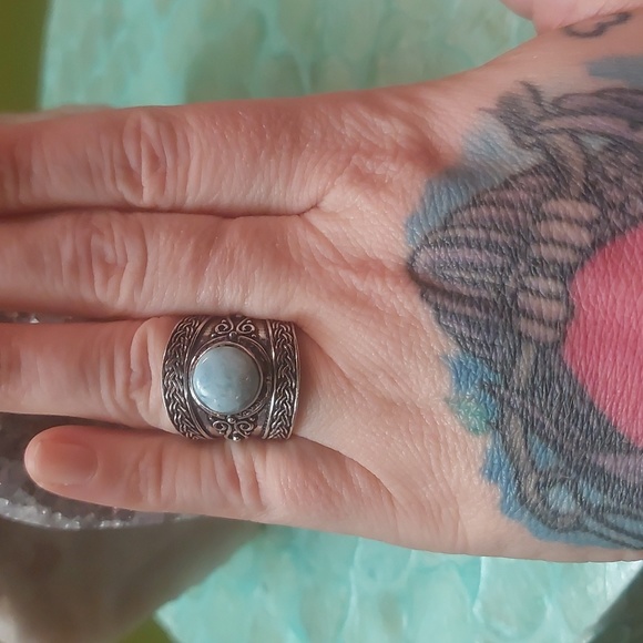 Wide Band Vintage Style Larimar Ring Size 7 - Picture 4 of 9